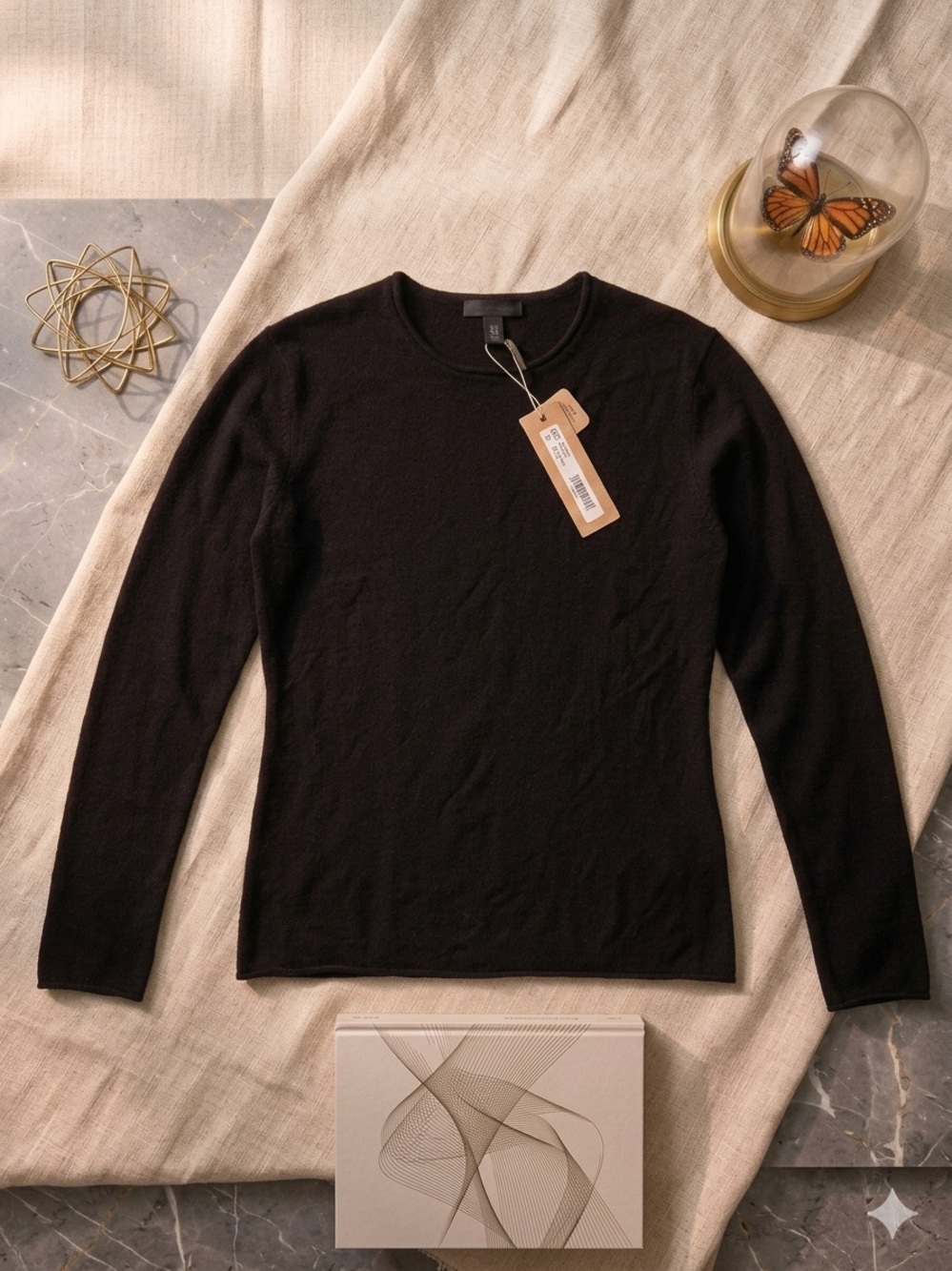 SKIMS Sheer Cashmere Long Sleeve Sweater Onyx Black M - Picture 6 of 7